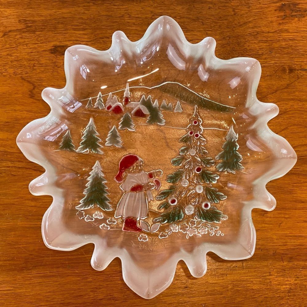 MIKASA Christmas glass candy plate || Christmas Story Frosted Bon Bon Dish ||